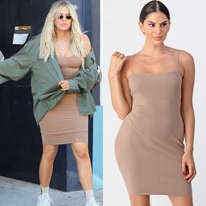 🤎 Basic Ribbed Knit Bodycon Mini Kardashian - Nude (C)